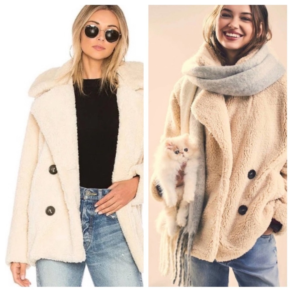 Free People notched Teddy peacoat Jacket cream nbnn